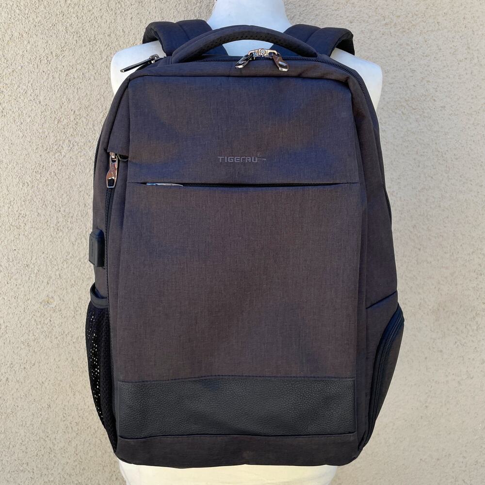 Tigernu Black Grey Travel Backpack USB Port Hidden Compartments